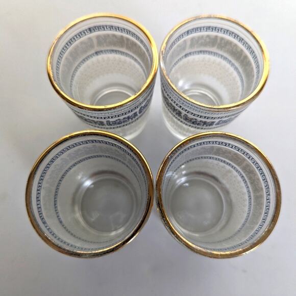 Vintage Jeanette Glass Patrician Greek Key Pattern Hellenic Chariot Shot Glasses - Picture 3 of 6